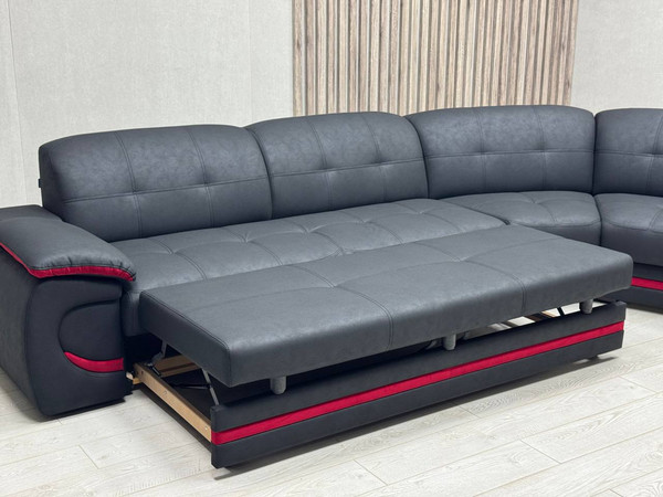 Изображение товара Диван угловой Петрамебель Браво правый (темно-серый тео блэк/красный тедди 644)