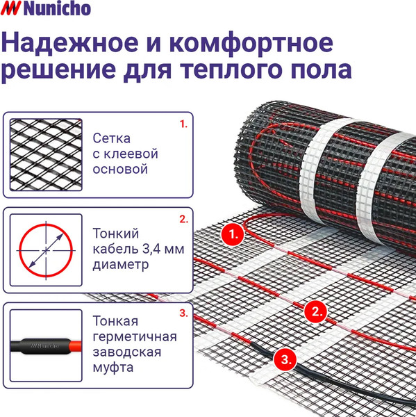 Изображение товара Теплый пол электрический Nunicho Etalon SHP 750Вт с терморегулятором RТС 70.26 (5.0м2)
