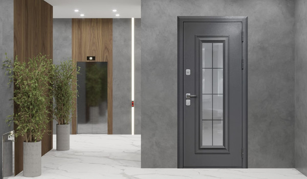 Изображение товара Входная дверь Гарда 9 Ковка стеклопакет букле графит/белый матовый (96x205, левая)