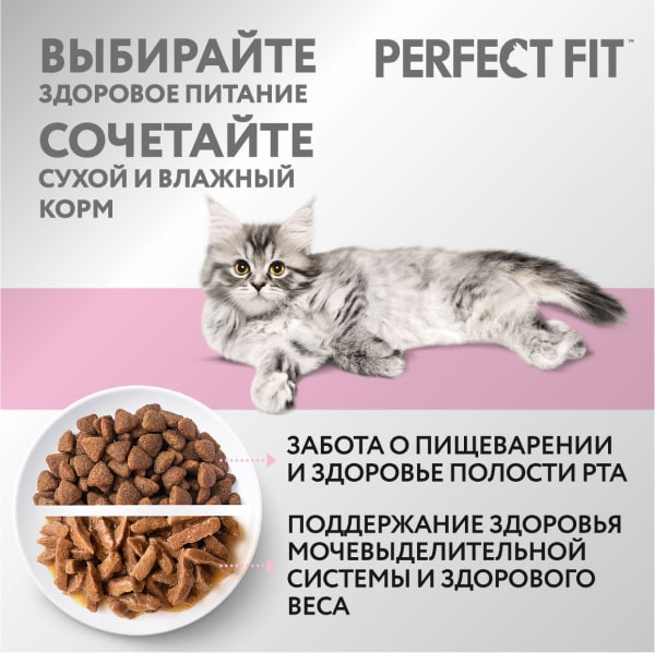 Изображение товара Влажный корм для кошек Perfect Fit Для котят от 1 до 12 месяцев. Курица в соусе (75г)