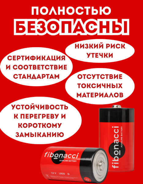 Изображение товара Комплект батареек Fibonacci LR20/2B тип D / FB-LR20-BL2 (2шт)