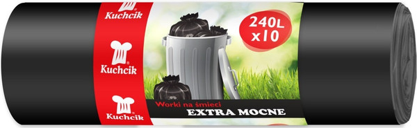 Изображение товара Пакеты для мусора Kuchcik Экстра прочные 240л 45мкм (10шт, черный)