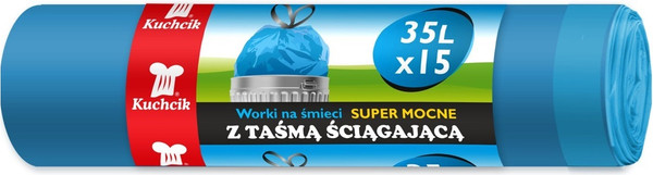 Изображение товара Пакеты для мусора Kuchcik Супер прочные 35л 13мкм с завязками (15шт, голубой)