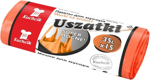 Изображение товара Пакеты для мусора Kuchcik Супер прочные 35л 13мкм с ручками (15шт, оранжевый)