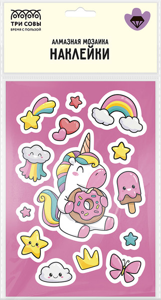 Изображение товара Набор алмазной вышивки Три совы Наклейки. Единорог и пончик / АМН_65748