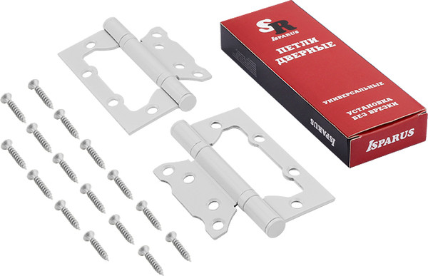 Изображение товара Комплект петель дверных Нора-М Isparus 800-4 FHP 100x74x2.5 накладная (белый, без колп.)