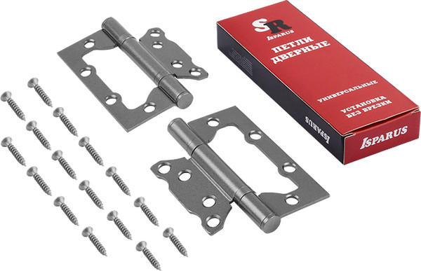 Изображение товара Комплект петель дверных Нора-М Isparus 800-4 FHP 100x74x2.5 накладная (светлый графит, без колп.)