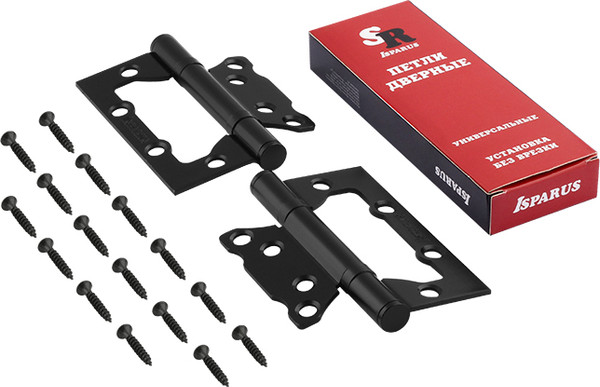 Изображение товара Комплект петель дверных Нора-М Isparus 800-4 FHP 100x74x2.5 накладная (черный, без колп.)