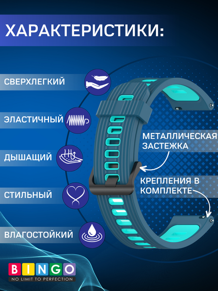 Изображение товара Ремешок для умных часов Bingo Double Stripe 20мм (синий/мятный)
