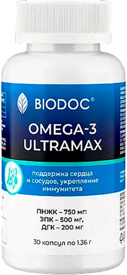 Изображение товара Жирные кислоты Biodoc Omega 3 Ultramax (30 капсул)