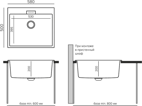 Изображение товара Мойка кухонная Polygran Tolero 580 (черный)