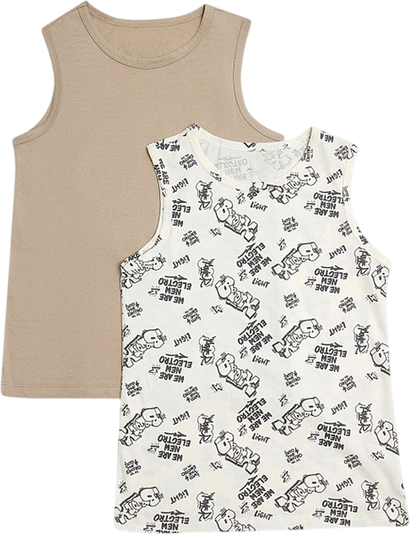 Изображение товара Комплект маек детских Mark Formelle 423344-2 (р.140-68, граффити на молочном/бежевый)
