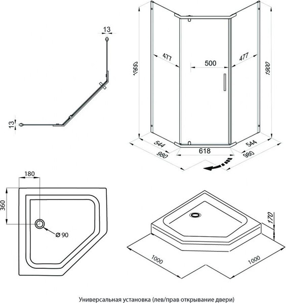 Изображение товара Душевой уголок Triton Дека Голд 100х100 (без поддона)