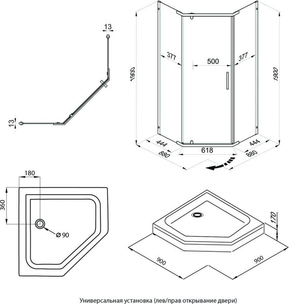 Изображение товара Душевой уголок Triton Дека Голд 90х90 (без поддона)
