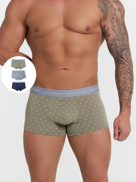 Изображение товара Комплект мужских трусов Mark Formelle 411124-3 (р.90-100, треугольники на серо-зеленом/на сизом/на морском)