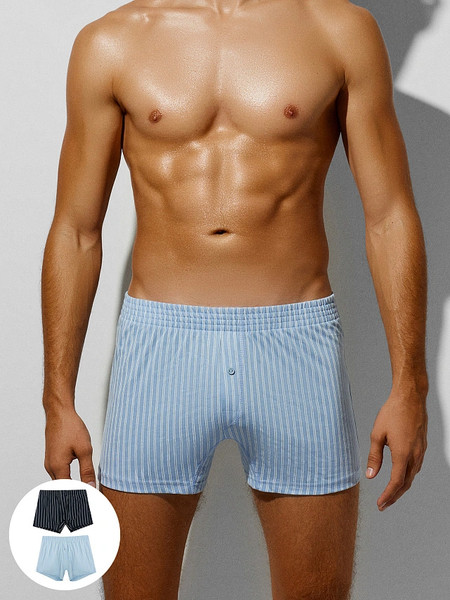 Изображение товара Комплект мужских трусов Mark Formelle 411152-2 (р.106-116, полоска на пыльно-голубом/полоска на неви)
