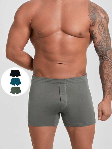 Изображение товара Комплект мужских трусов Mark Formelle 411152-3 (р.102-112, камень/клетка на темно-зеленом/черный)