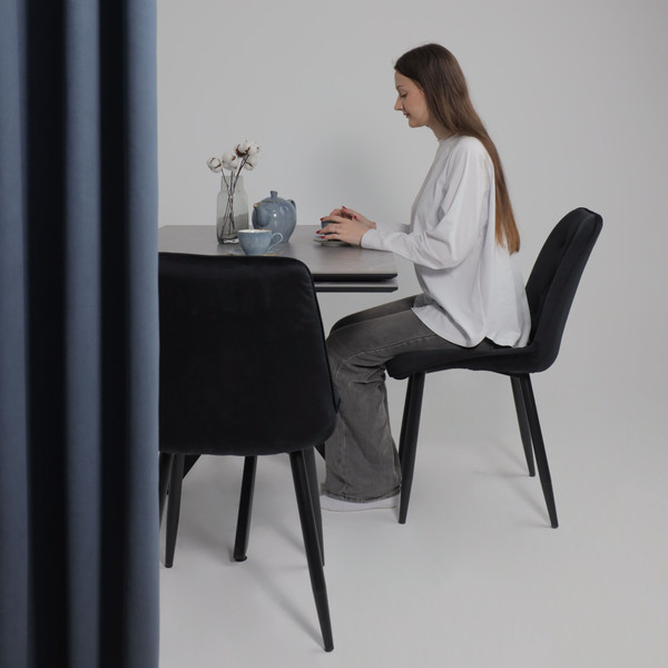 Изображение товара Обеденный стол LEPREMO AV 2111 раздвижной 1200-1800x800 (серый, матовый Larka Grey/черный)