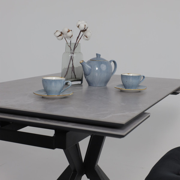 Изображение товара Обеденный стол LEPREMO AV 2111 раздвижной 1200-1800x800 (серый, матовый Larka Grey/черный)