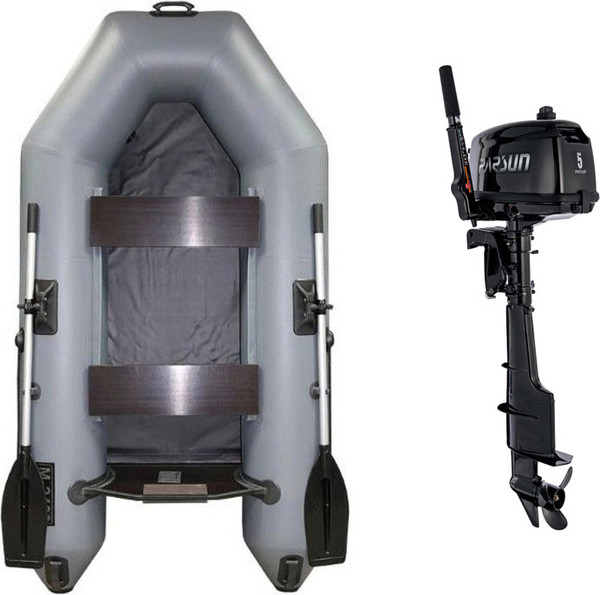 Изображение товара Надувная лодка Муссон 2400 (серый, с лодочным мотором Parsun T 5 BMS)