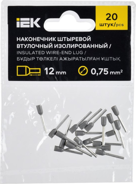 Изображение товара Набор наконечников для кабеля IEK UGN11-C75-012-020 (20шт, серый)
