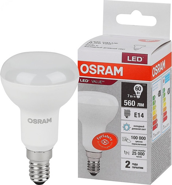 Изображение товара Лампа Osram LV R5060 7 SW/865 230V E14 10X1