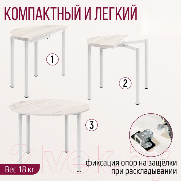 Изображение товара Обеденный стол Millwood Далис 2 (дуб белый Craft/металл белый)