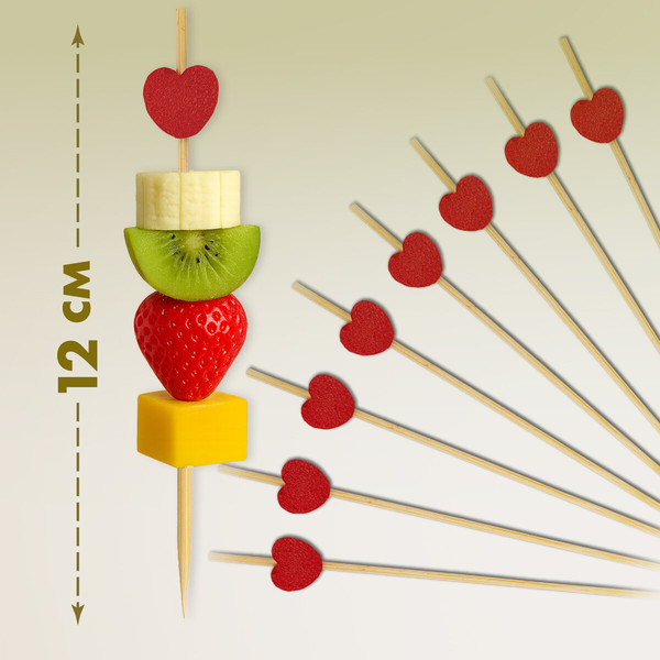 Изображение товара Набор шпажек для канапе Офисмаг Сердце / 139419 (100шт, красный)