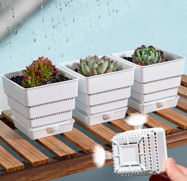 Изображение товара Вазон BOTANICA Air для кактусов и суккулентов (10x9.6см, с поддоном, белый)