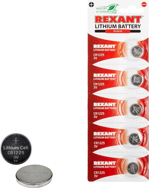 Изображение товара Комплект батареек Rexant CR1225 3В / 30-1103 (5шт)