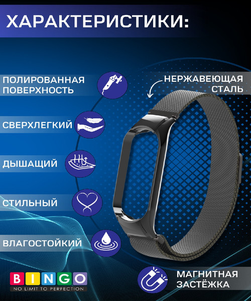 Изображение товара Ремешок для умных часов Bingo Magnetic для Xiaomi Mi Band 5 (черный)