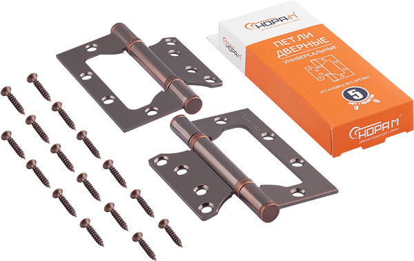 Изображение товара Комплект петель дверных Нора-М 800-4 FHP AC 100x75x2.5 накладная универсальная (старая медь, без колп.)