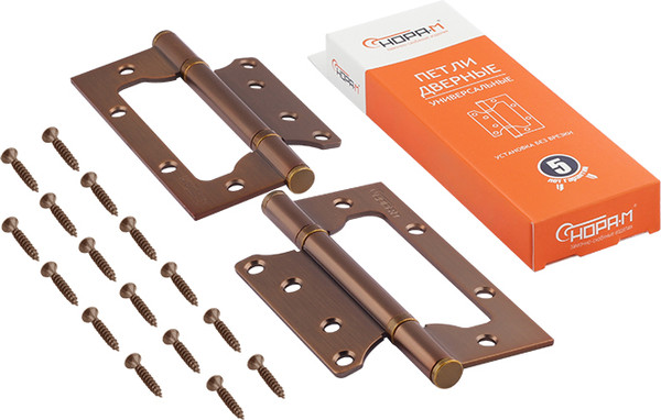 Изображение товара Комплект петель дверных Нора-М 800-5 FHP 125x75x2.5 накладная универсальная (матовый кофе, без колп.)