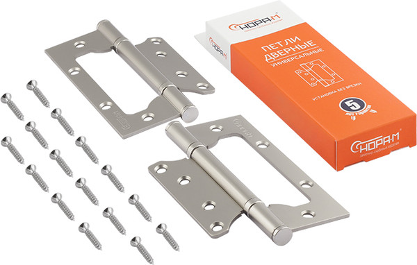 Изображение товара Комплект петель дверных Нора-М 800-5 FHP 125x75x2.5 накладная универсальная (матовый никель, без колп.)