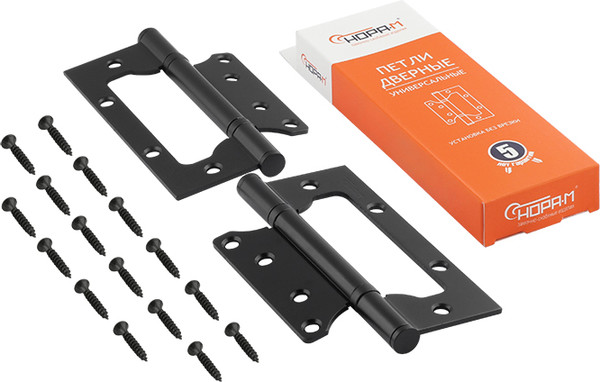 Изображение товара Комплект петель дверных Нора-М 800-5 FHP 125x75x2.5 накладная универсальная (черный, без колп.)