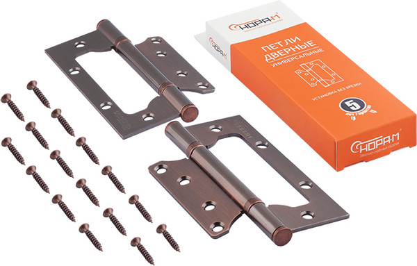 Изображение товара Комплект петель дверных Нора-М 800-5 FHP AC 125x75x2.5 накладная универсальная (старая медь, без колп.)