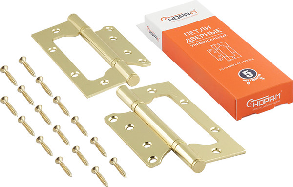 Изображение товара Комплект петель дверных Нора-М 800-5 FHP PB 125x75x2.5 накладная универсальная (золотистый, без колп.)