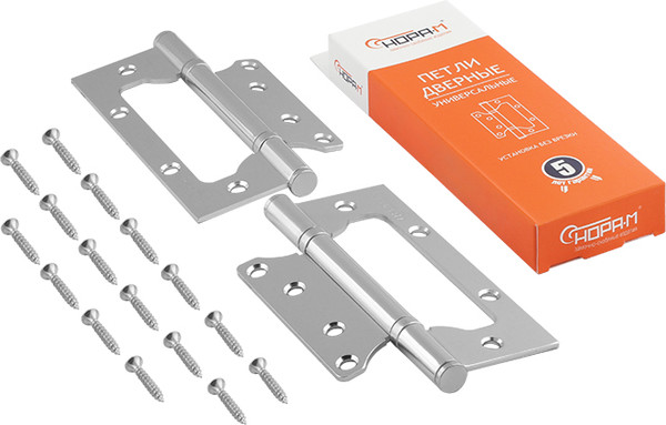 Изображение товара Комплект петель дверных Нора-М 800-5 FHP СP 125x75x2.5 накладная универсальная (хром, без колп.)