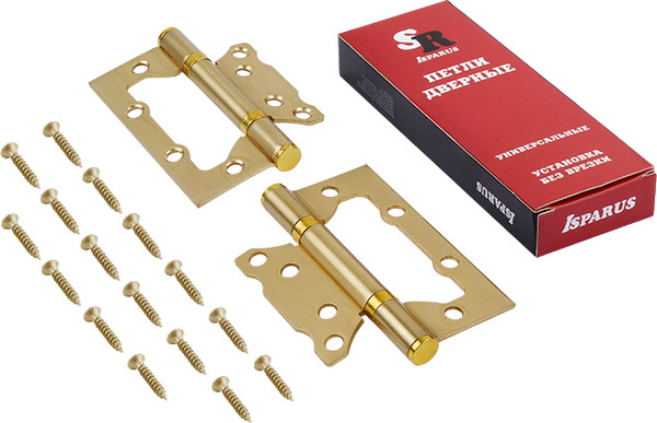 Изображение товара Комплект петель дверных Нора-М Isparus 800-4 FHP 100x74x2.5 накладная (сатинированное золото, без колп.)