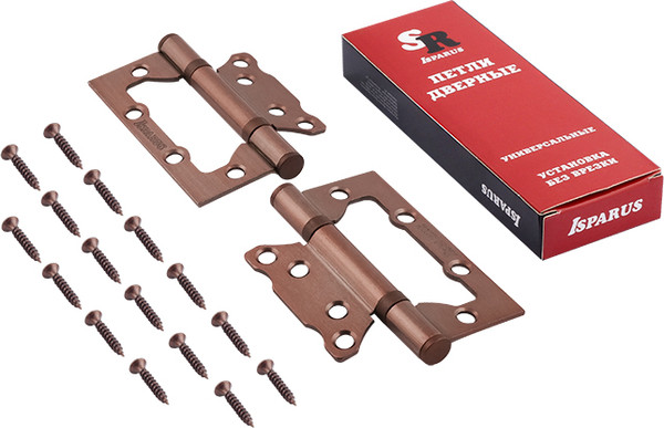 Изображение товара Комплект петель дверных Нора-М Isparus 800-4 FHP AC 100x74x2.5 накладная (медное покрытие, без колп.)