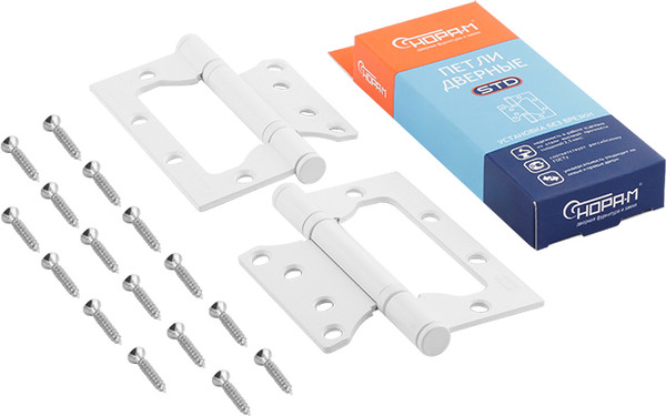 Изображение товара Комплект петель дверных Нора-М 800-4 FHP-STD 100x75x2.5 накладная (белый, без колп.)