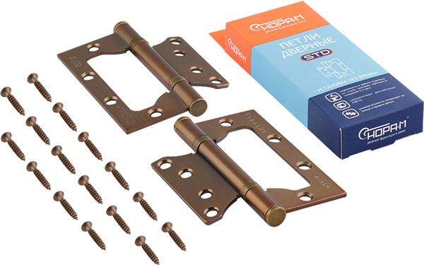 Изображение товара Комплект петель дверных Нора-М 800-4 FHP-STD 100x75x2.5 накладная (матовый кофе, без колп.)