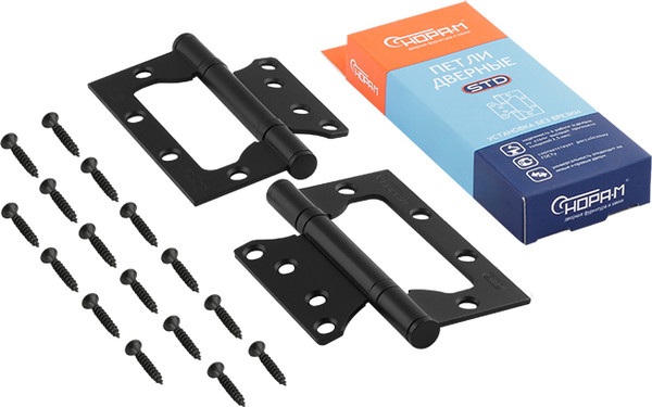 Изображение товара Комплект петель дверных Нора-М 800-4 FHP-STD 100x75x2.5 накладная (черный, без колп.)