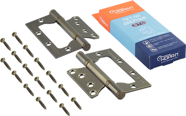 Изображение товара Комплект петель дверных Нора-М 800-4 FHP-STD AB 100x75x2.5 накладная (старая бронза, без колп.)