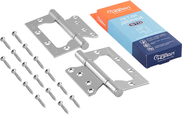 Изображение товара Комплект петель дверных Нора-М 800-4 FHP-STD СP 100x75x2.5 накладная (хром, без колп.)