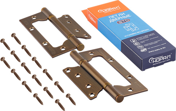 Изображение товара Комплект петель дверных Нора-М 800-5 FHP-STD 125x75x2.5 накладная (матовый кофе, без колп.)