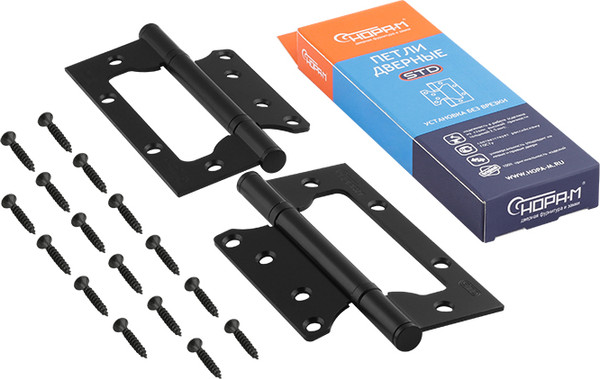 Изображение товара Комплект петель дверных Нора-М 800-5 FHP-STD 125x75x2.5 накладная (черный, без колп.)