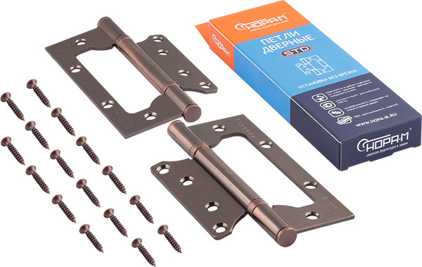 Изображение товара Комплект петель дверных Нора-М 800-5 FHP-STD AC 125x75x2.5 накладная (старая медь, без колп.)