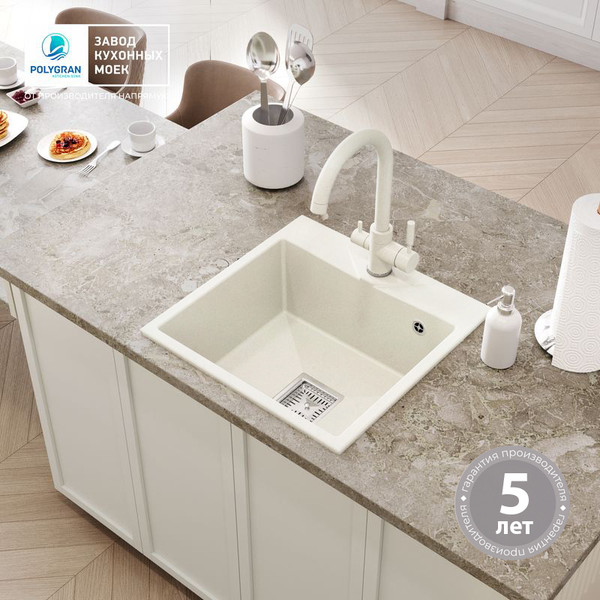 Изображение товара Мойка кухонная Polygran Blade 500 (белый хлопок)