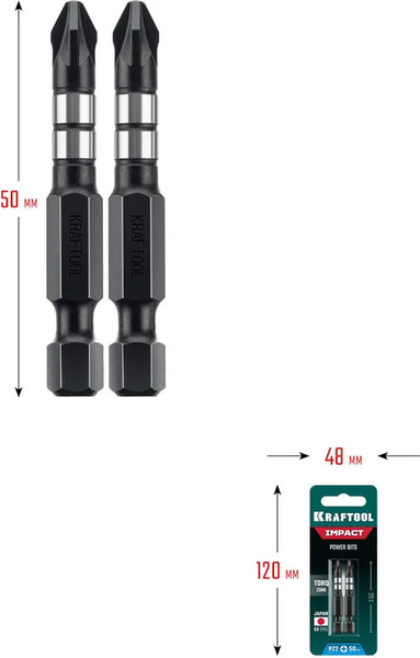 Изображение товара Набор бит Kraftool Impact Pro PZ 2 / 26193-2-50-S2 (2шт)
